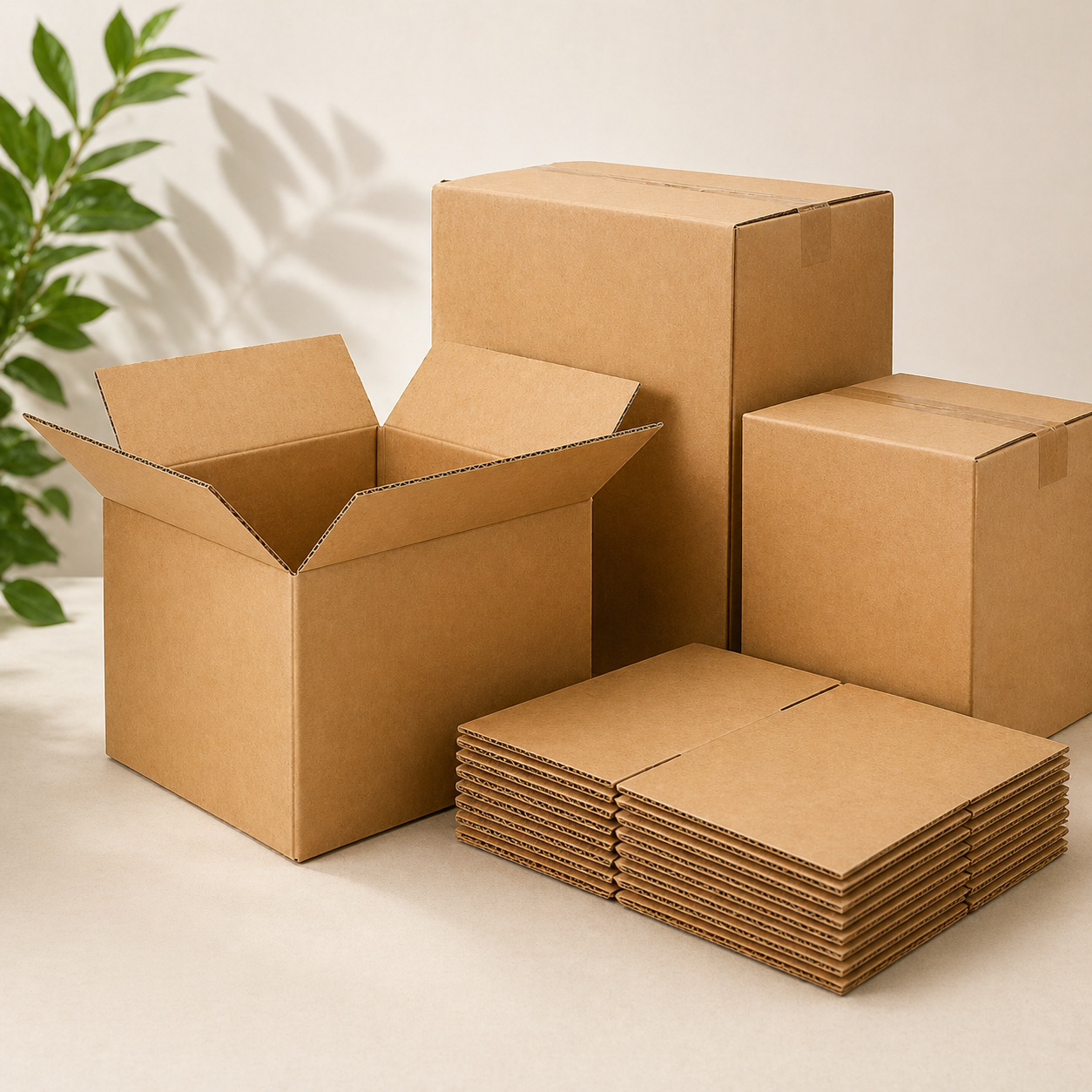 Standard corrugated boxes grouped by size